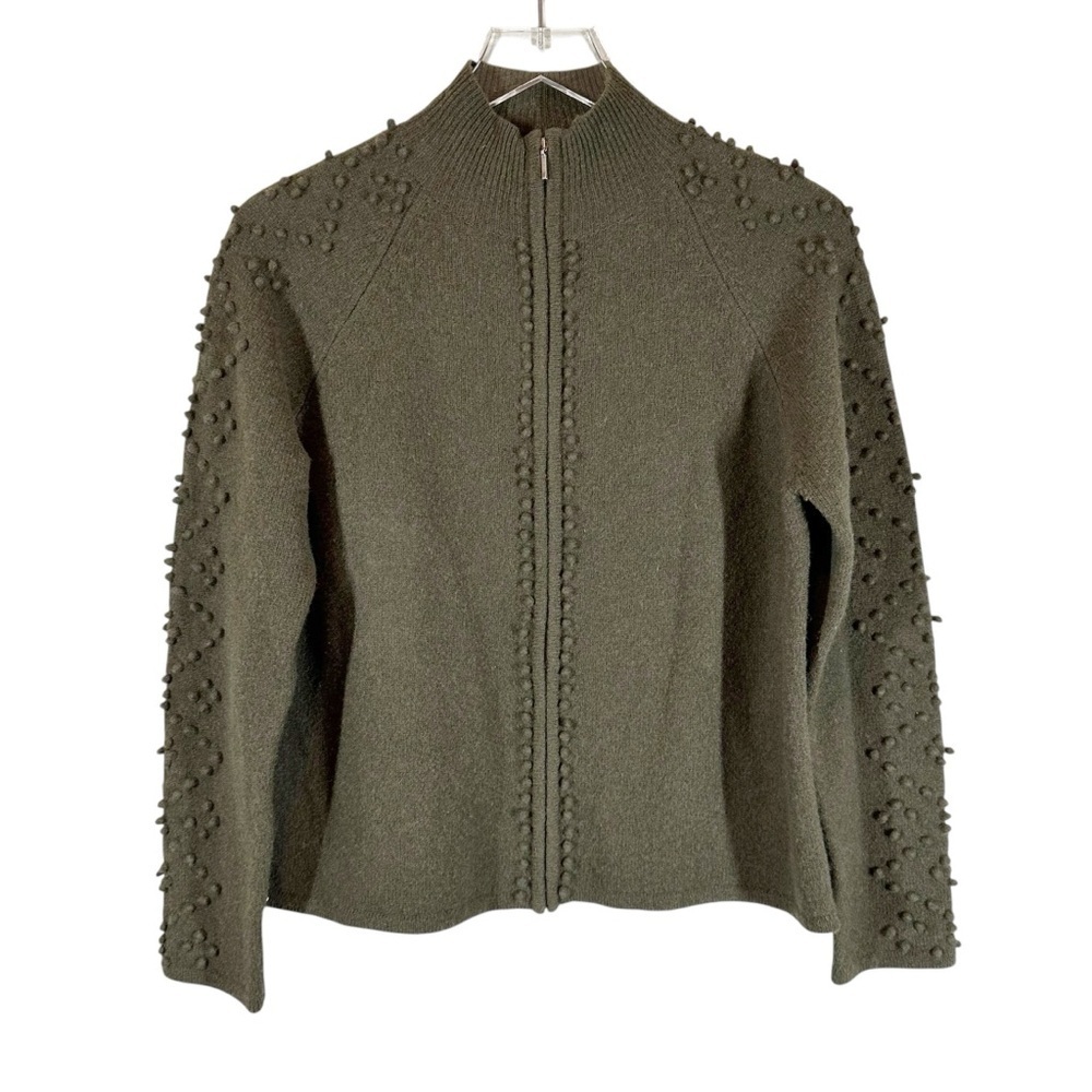 MERCER & MADISON Women's Medium Petite Lamb's Wool Deep Green Sweater Cardigan